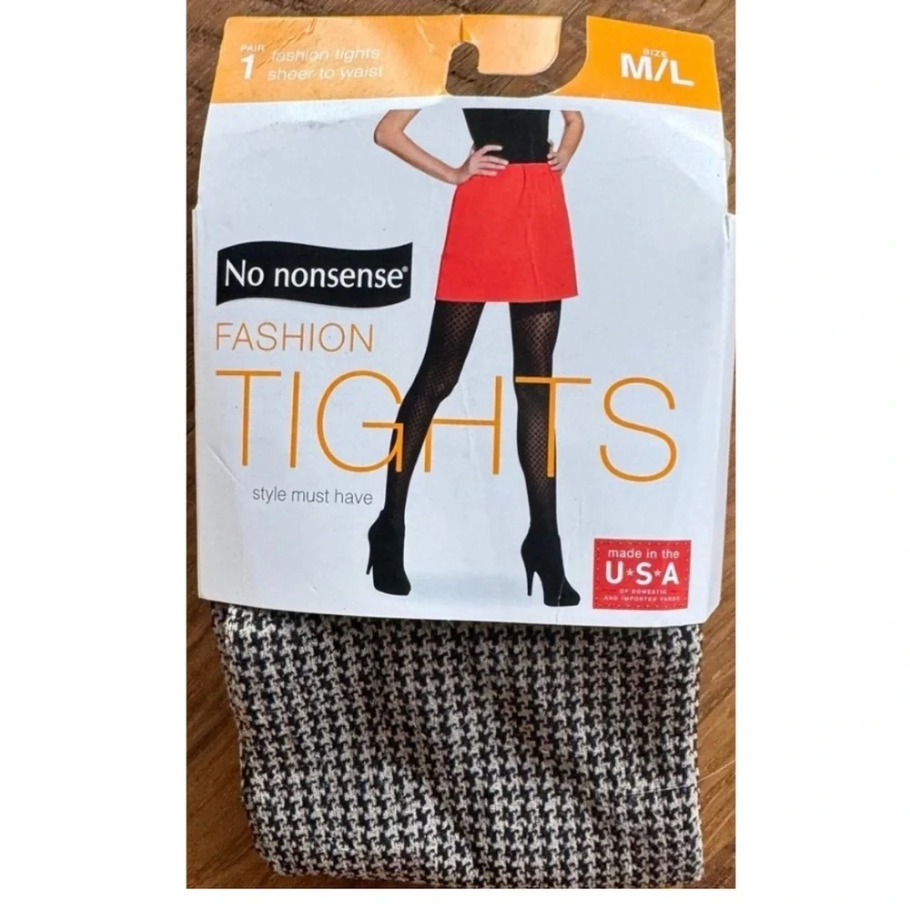Houndstooth Black Tan No Nonsense Fashion Tights Medium Large British khaki